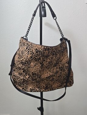 ANTONIO MELANI Leopard-Print Hobo Shoulder Bag in Tan and Black